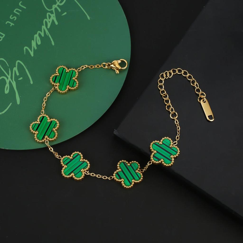 Gold Plated Hot Sale 316L Stainless Steel Plant Five Leaf Flower Bracelet Classic For Woman New Party Jewelry Clover