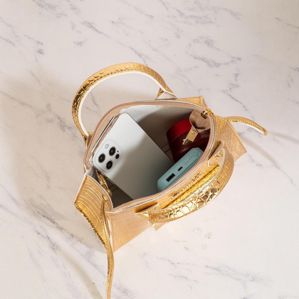 Geantă Crossbody Elegantă pentru Femei cu Model Pietre Aurii și Portofel pentru Monede Combo