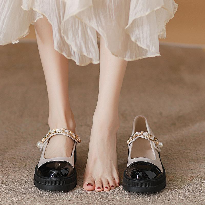 Korean Version Color Matching Mary Jane Shoes Thick Bottom 2024 New Casual Simple All-match Round Toe Single Shoes Summertime