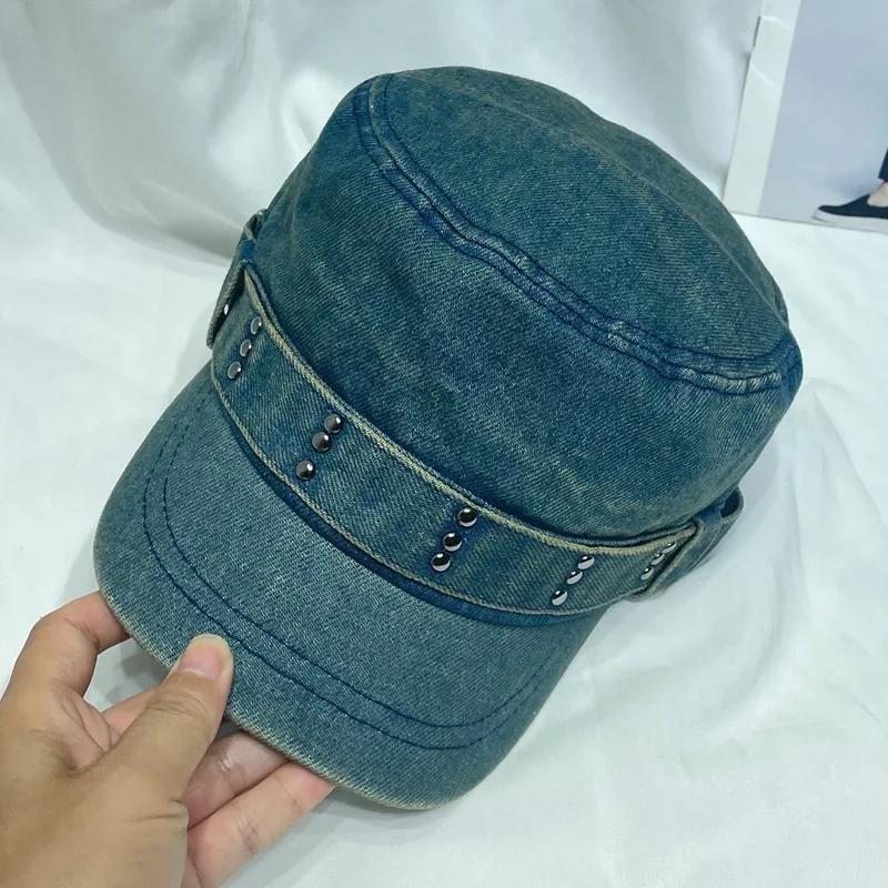 

Vintage Distressed Cap - Studded Beret & Duckbill Hat Slouchy Flat Top for Women Face Flattering Newsboy M 56-58cm