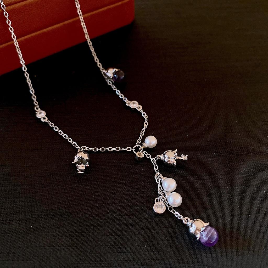 Korean fleece rope color artificial tiger's eye stone bag necklace niche design sweater chain retro necklace