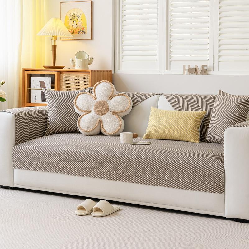 Herringbone Sofa Cushion, Non-Sticky Hair, Nordic Wind Green Sofa Cushion, Universal Chenille Sofa Cover For All Seasons