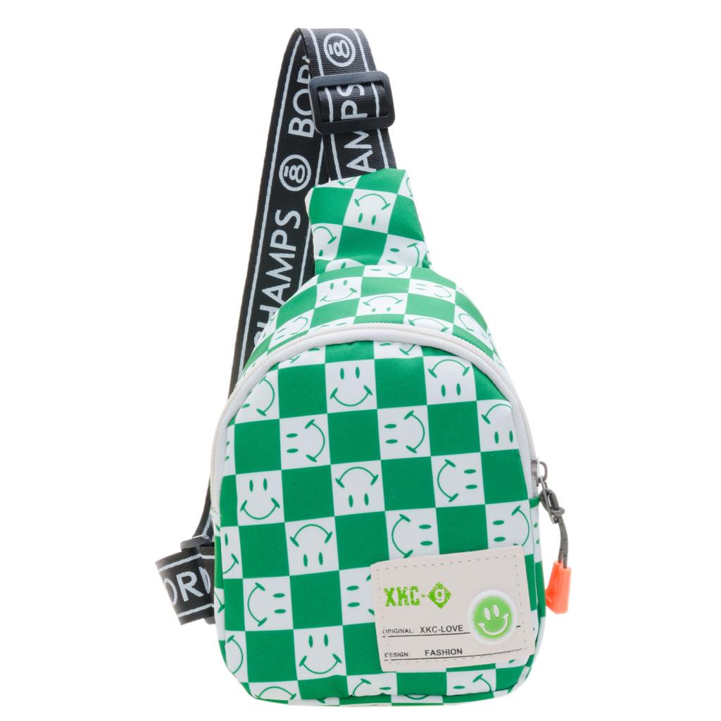 New children's bag boys fashion plaid messenger bag mini smiley face breast bag girls casual change bag