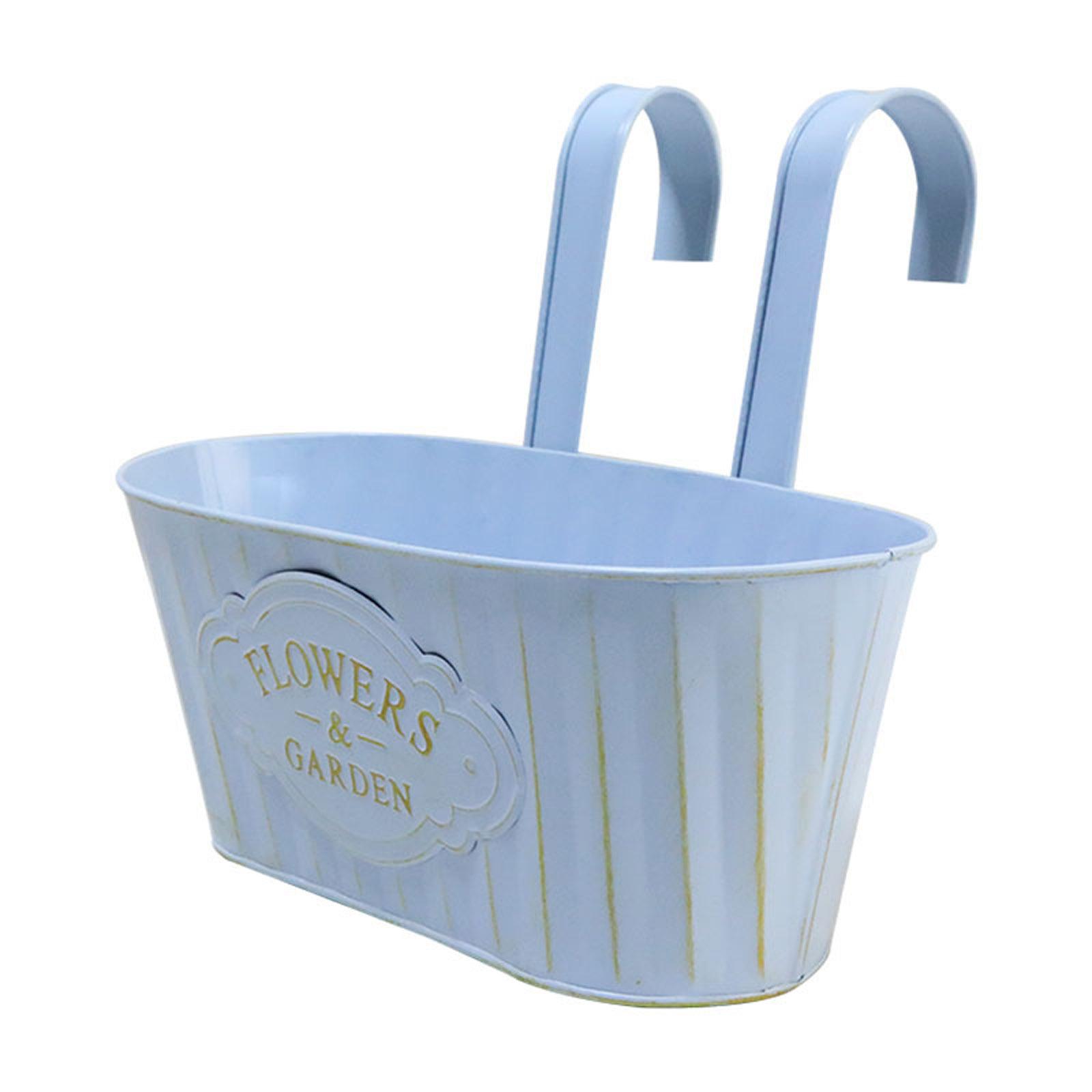 

Металлический железный подвесной цветочный горшок для перил, ограждения, балкона, держатель для растений, садовое ведро с отсоединяемыми крючками, декор синий
