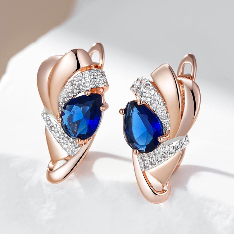 Fashion Blue Stone Drop Earrings For Women Unique  Rose Gold  Color Mix Ethnic Wedding Crystal Vintage Jewelry