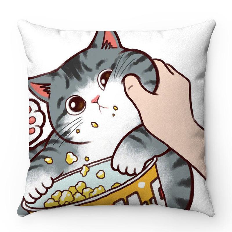 Cartoon Facial Modeling Cat Pattern Series Digital Printing Short Plush Pillow Covers For Sofa Office Cushion Cover Home Goods