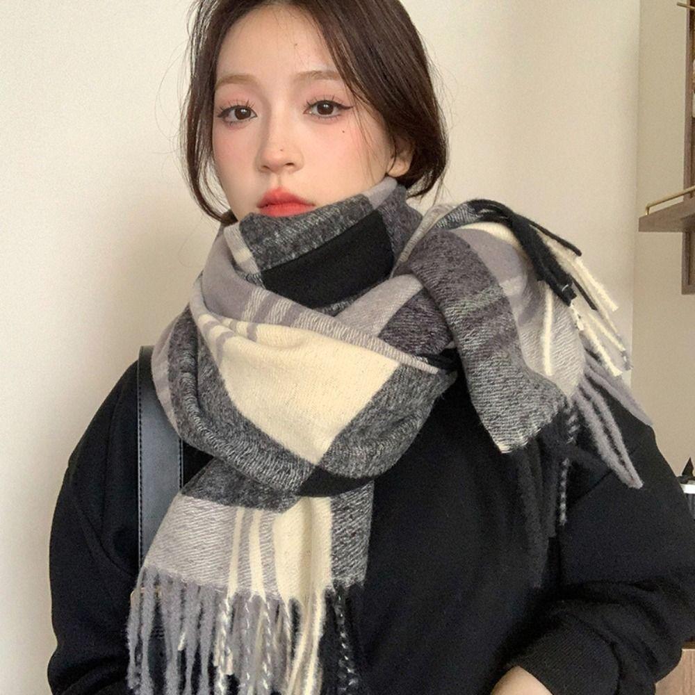 Soft Winter Plaid Scarf Rose Pink Shawl Wrap New Long Tassel Scarves Women