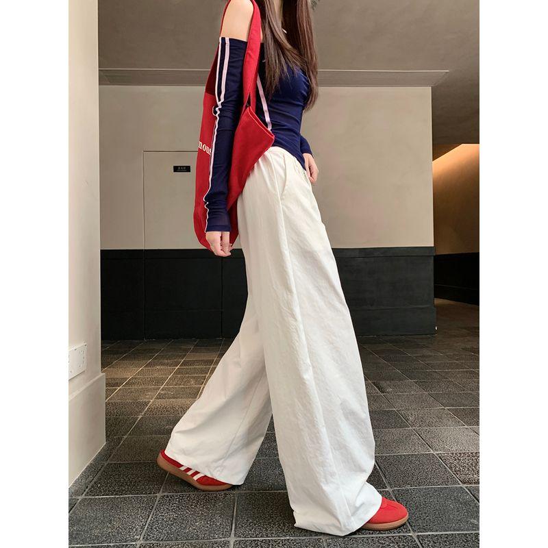 Kumikumi Retro Pure Color High Waist Draped Casual Pants Women's Clothing Fall Easiest for Match Loose Slim Looking Loose Pants