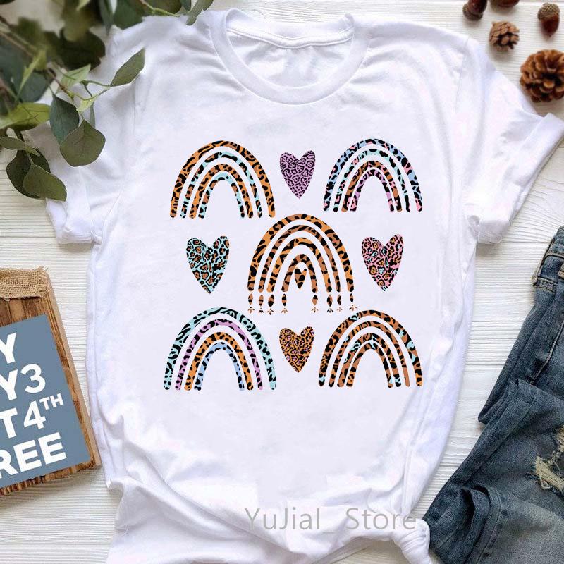 2025 Leopard Love Print T-Shirt Women Summer Fashion Tshirt Femme Harajuku Kawaii Clothes White Casual T Shirt Female