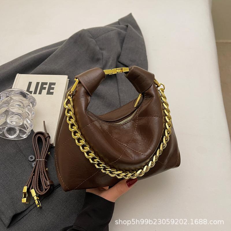 Niche design textured commuter portable women's bag spring new retro diamond chain crossbody dumpling bag