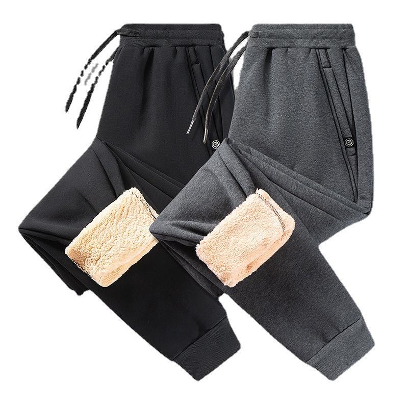 Men's Fleece-Lined Trousers Thickened Thermal Casual Long Trousers Loose-Fit with Cuffed Ankles Winter Cotton Sweatpants Men's Sports Trousers