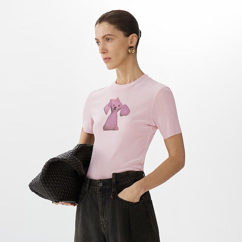 

JNBY Women s Flocked Dog Print Slim-Fit U-Neck T-Shirt M