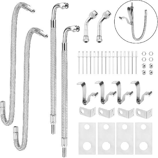 Dually Valve Stem Extenders Kit, Stainless Steel Braided Valve Stem Extension fits 16  to 19-1/2  Dual Wheels Tire Valve Extension for Most Cars 2-Set