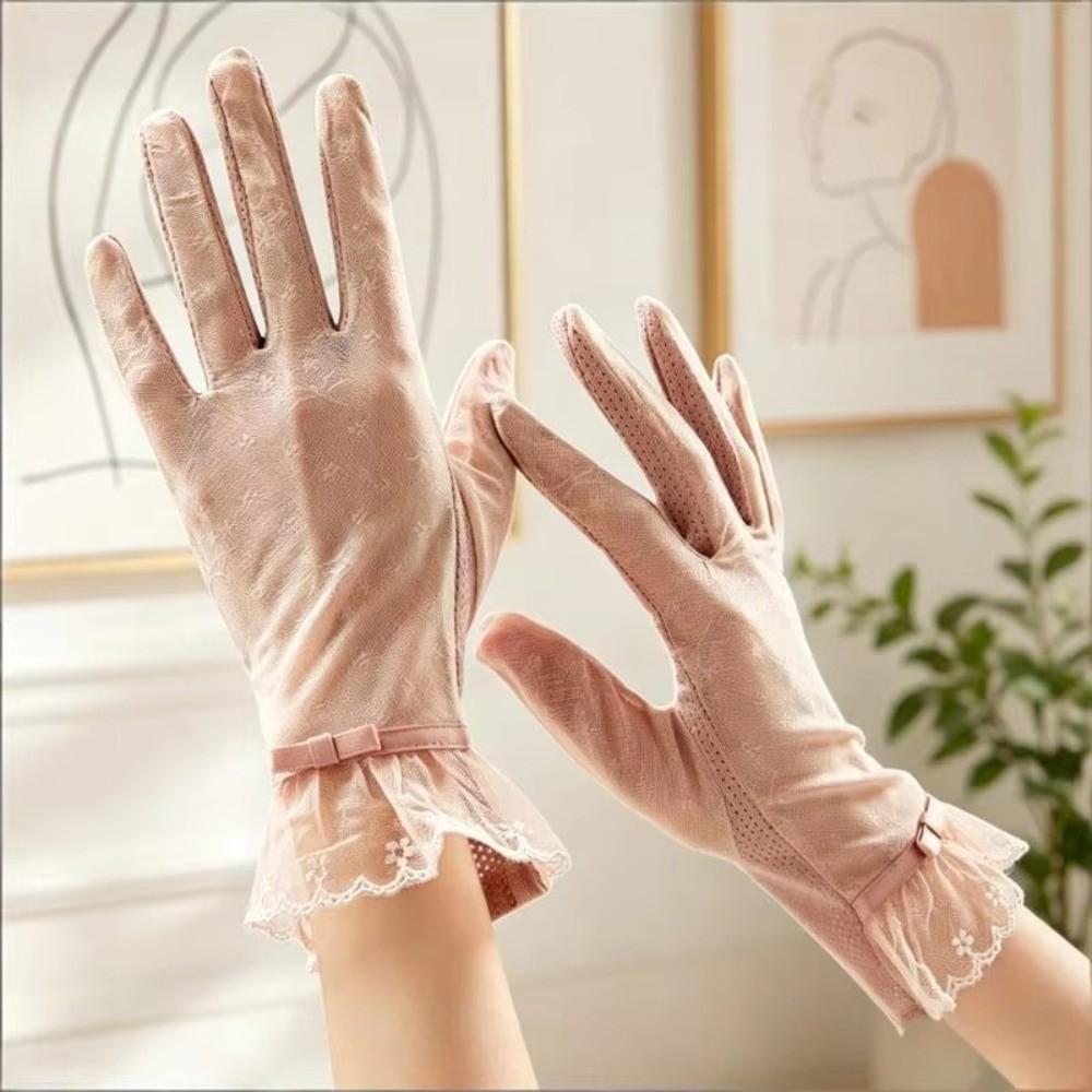 Summer Fabric Lace Gloves Non-Slip Driving Gloves Casual Touchscreen Gloves Outdoor