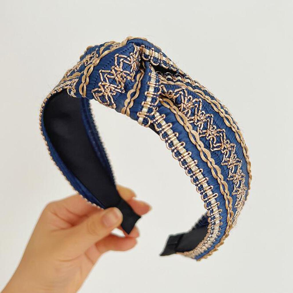 PROLY Neue Mode Haaraccessoires für Frauen Breite Seite Vintage Böhmisch Kopfschmuck Mittiger Knoten Turban Mädchen Stirnband Haarband