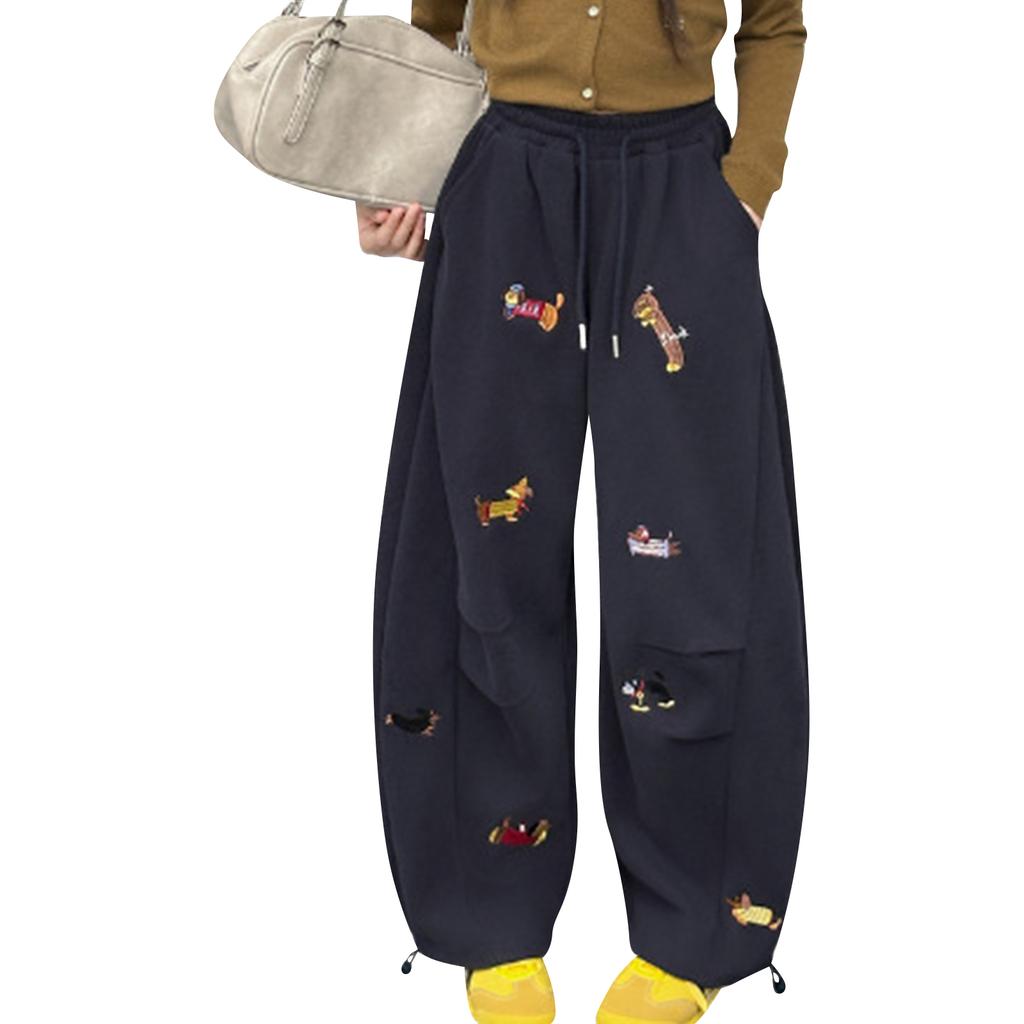 Children's Embroidered Puppy Loose,Fit Bucket,Shaped Sweatpants Casual Elastic Waist Drawstring Unisex Wide,Leg Pants Long Trousers Sweatpants