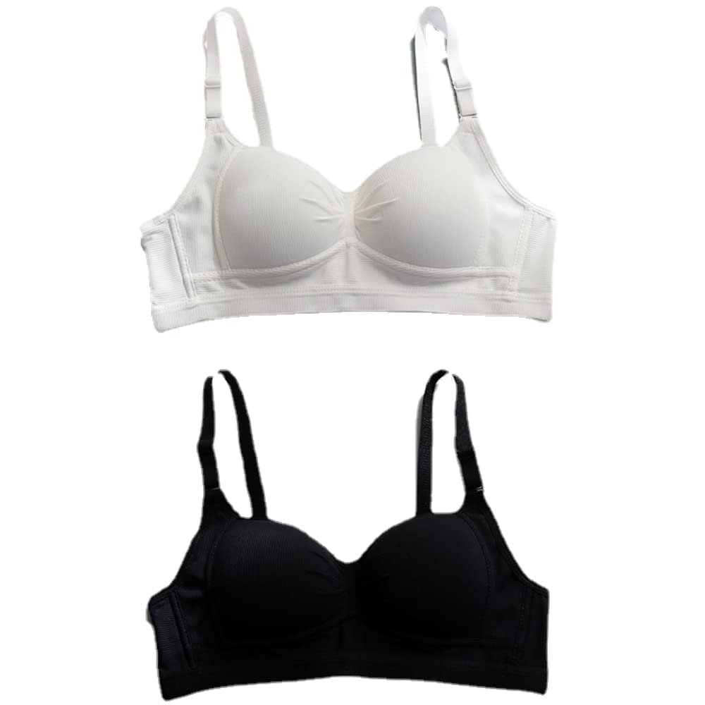 JINJUDUO Wireless Beautiful Enlarged Bra White Women's Bra, Lingerie, Breasts, Cute, (32/70, + Black)