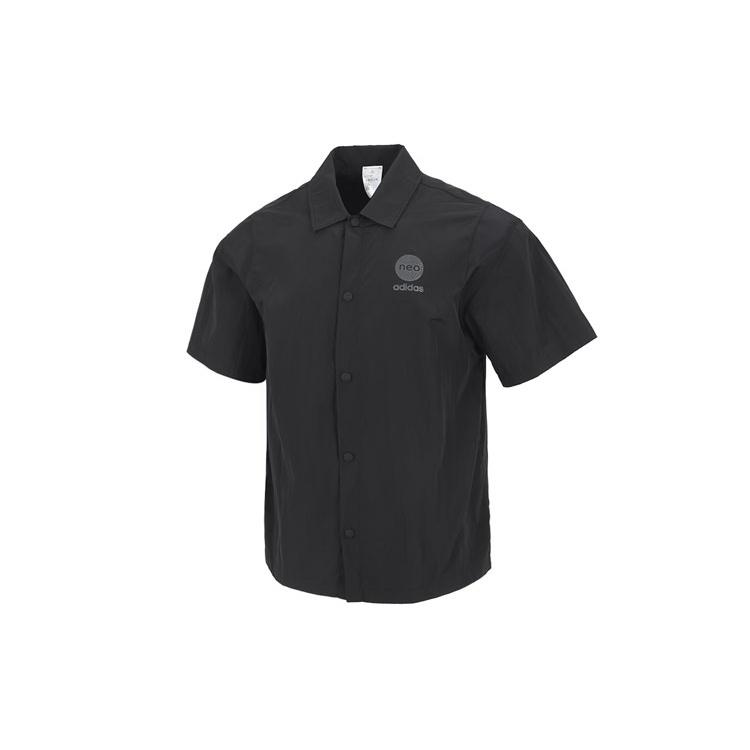 adidas neo Solid Color Alphabet Logo Printing Athleisure Casual Sports lapel Short Sleeve Shirt Black Men s HM9977 XL