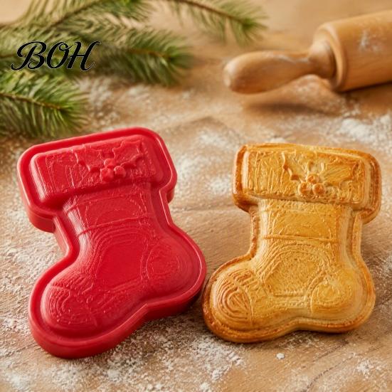 Festive Pattern Embosser Christmas Mini Pie Mold, Plastic Hand Press Pastry Durable Decorative Bakeware for Pastries Cookies And Fondant Maker Set
