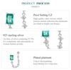 Bamoer 1PC 925 Sterling Silver Double Hole Chain Earrings for Women Fine Jewelry Green Square Piercing Ear Stud Wedding