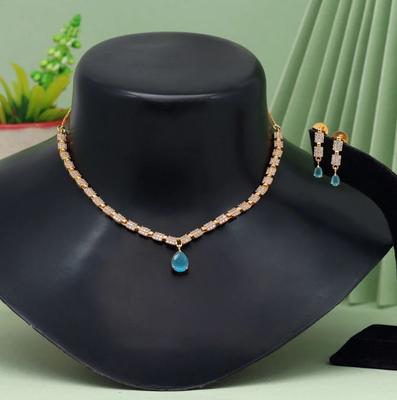 Firozi Color Women's Diamond Necklace Set