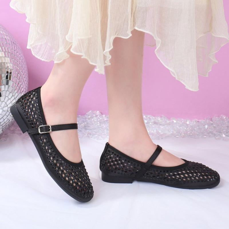 Módní dámské baleríny Letní prodyšné jednobarevné boty Vykrojené síťované sandály Módní baleríny Boty Mary Jane pro ženy Zapatos Mujer
