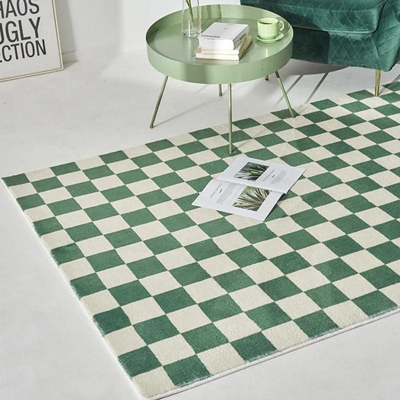 Fashion Retro Checkerboard Pashmina Thickened carpets for Living Room Bedroom Soft Fluffy Bedside mats Plush Large area rugs
