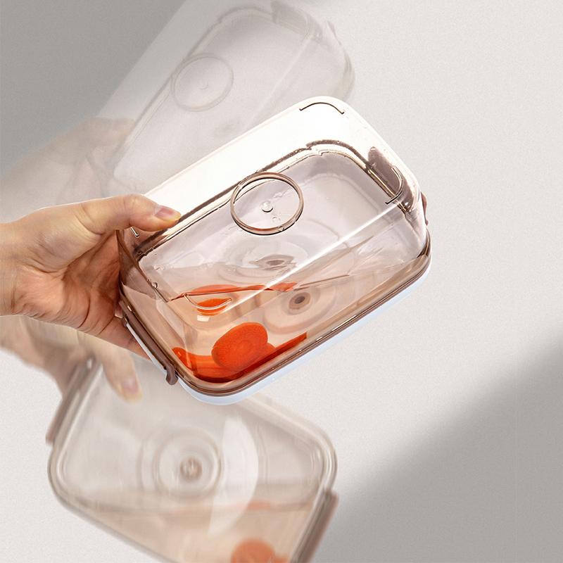 Vacuum Food Storage Box Food Container with Removable Drain Plate Large Capacity Food Dispenser for Fruit Vegetables Bread Snack