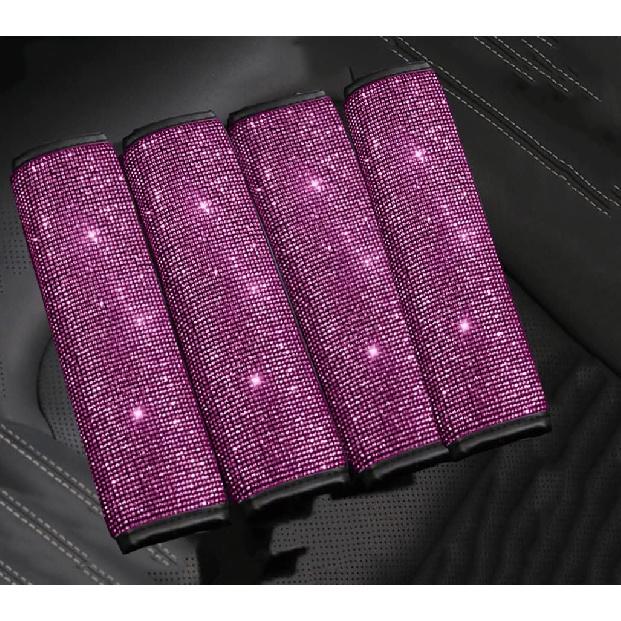 U&M 4 Packs Bling Bling Seat Belt Shoulder Pads, Luster Crystal Car Seatbelt Covers Diamond Car Decor Accessories for Women (Silver) (Black)