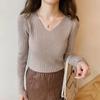 5XL Basic V-Ausschnitt Damen Pullover Herbst Winter Tops Stretch Slim Damen Pullover Rippenstrickpullover Jumper Weich Warm Pull Pullover