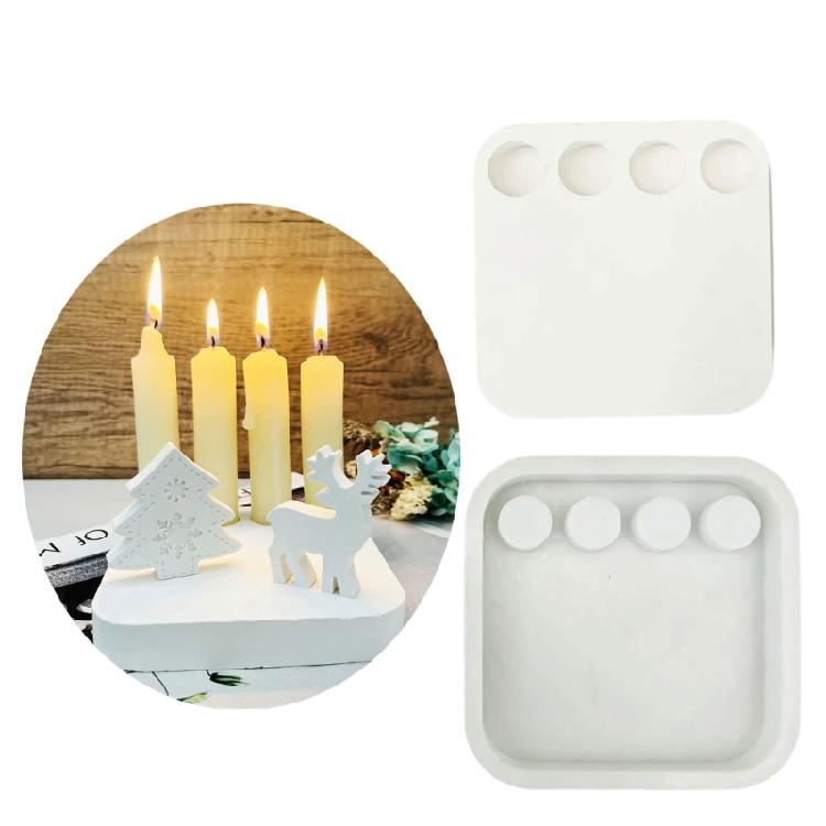 Four Holes Candle Holder Silicone Mold European Candlestick Cement Plaster Craft Mould DIYs Resin Candle Stand Molds