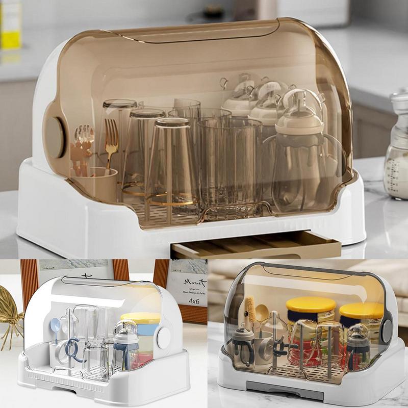 Drying Rack for Bottles Cups Dustproof Bottle Storage with Removable Drip Tray Toddler Bottles Storage Box with Good Sealing