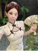 Elegant Floral Qipao Dress: Summer Pleated Waist, Hollow-out Frog Buttons