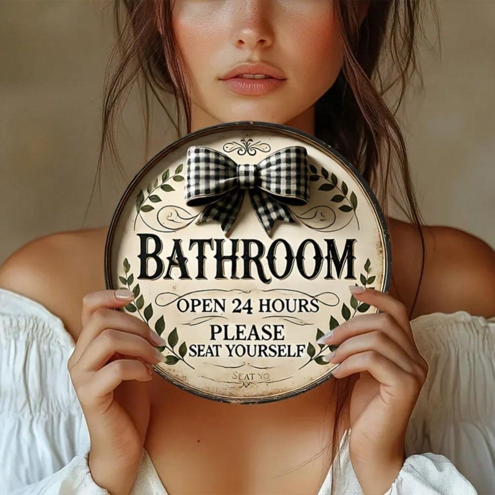 Vintage Round Metal Wall Sign Rustic Bathroom Humor Decor Open 24 Hours Iron Art Gift
