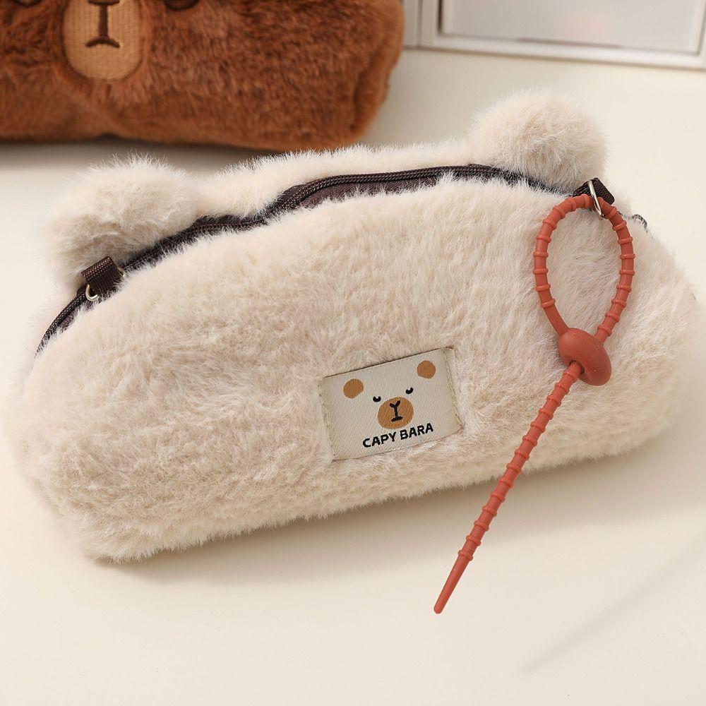 Large Capacity Capybara Pencil Case Zipper Stationery Bag Cute Plush Animal Pen Bag  Stationery