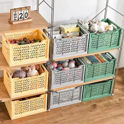 Große Aufbewahrungskörbe aus Kunststoff für den Schreibtisch, Organizer-Box, zusammenklappbar, stapelbar, Spielzeug-Aufbewahrungskorb mit Griff, Badezimmer-Aufbewahrungsbox, Korb