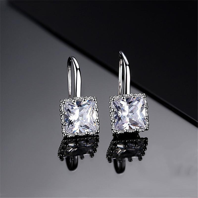 Women Luxury Diamond Square Ear Stud Earrings Vintage Wedding Jewelry Zircon Stone Rhinestone Brief Gift