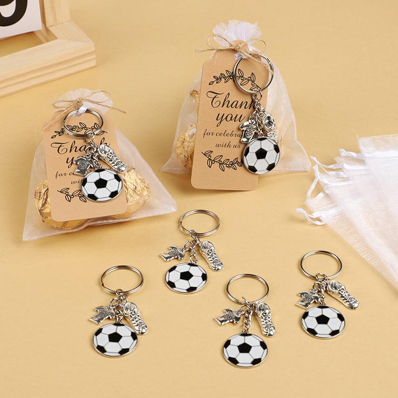 10 Sets Football Keychain With Thank You Card Organza Bags for Kids Sports Birthday Party Favors Decoration Gifts For Guests