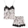 Integrated pajamas with chest pads, women's summer thin ice silk suspender set, simulated silk lace sexy loungewear