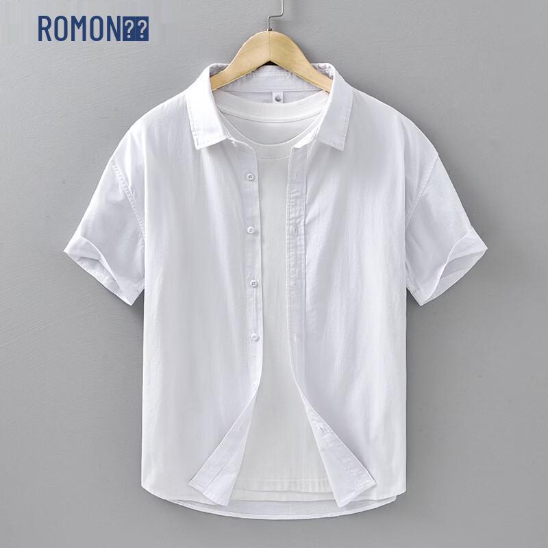 Romon Men s Short Sleeve Cotton Shirt L