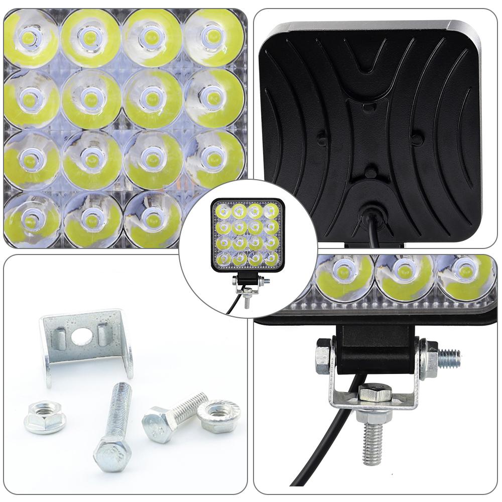 12V Led Work Light Square Spotlight/floodlight 48W Car Headlight For Truck Off Road SUV Night Driving Light Fog Lamp