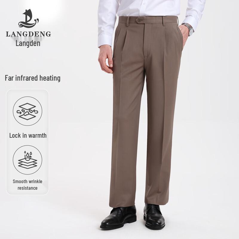 Langdeng Men s Double Pleat Business Straight Trousers 32