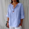 Women's Loose Cotton Linen V-neck Button Down T-shirt Summer Blouses New Shirts