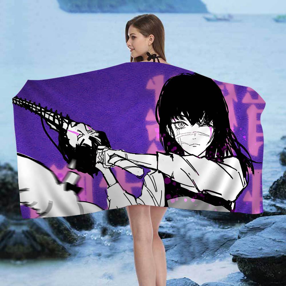 Asa Mitaka Chainsaw Man Anime Microfiber Blanket Quick Drying Beach Towels Oversized Printing Super Absorbent Pool Towel Blanket