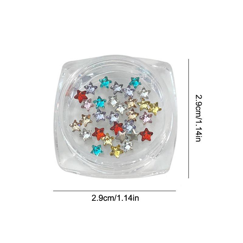 1Box 30Pcs Sparkling Pentagram Zircon Nail Charm Cute Minimalist Flatback Rhinestone 3mm Multi Color Mini Star Gem Nail Part