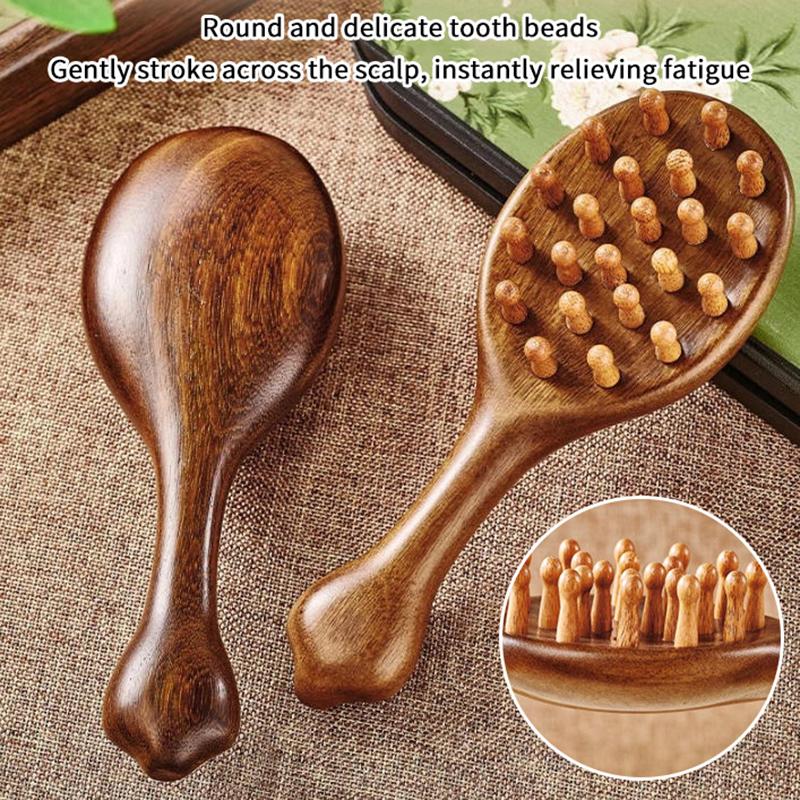 Multifunctional Golden Sandalwood Scalp Massage Comb Wide Tooth Hair Brush for Detangling Long Hair Home Use