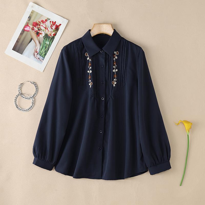 ZANZEA Women Casual Turn Down Collar Loose Embroidery Print Long Sleeve Blouse