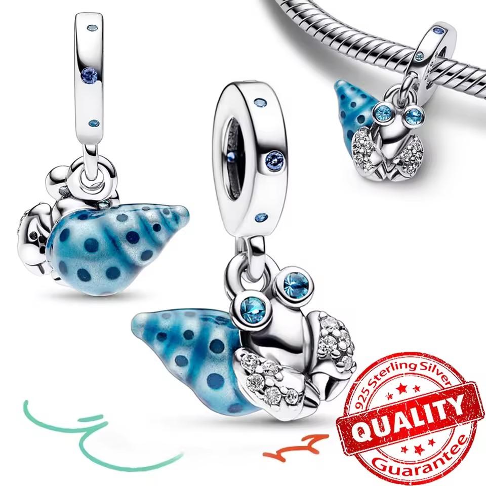 New 925 Silver Conch Dangle Octopus Charm Frog Blue Enamel Bead Fit Snake Bracelet Girls Jewelry Gifts