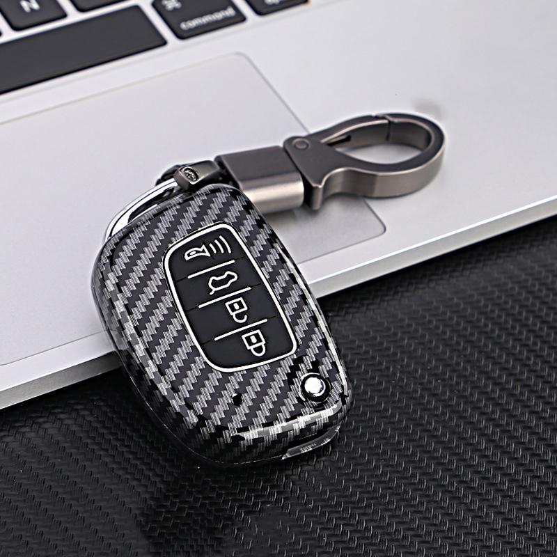 New Carbon Fiber Abs Flip Folding 4 Button Tpu Car Key Case Cover For Hyundai Sonata Santa Fe 2013 Gls Key Shell Fob
