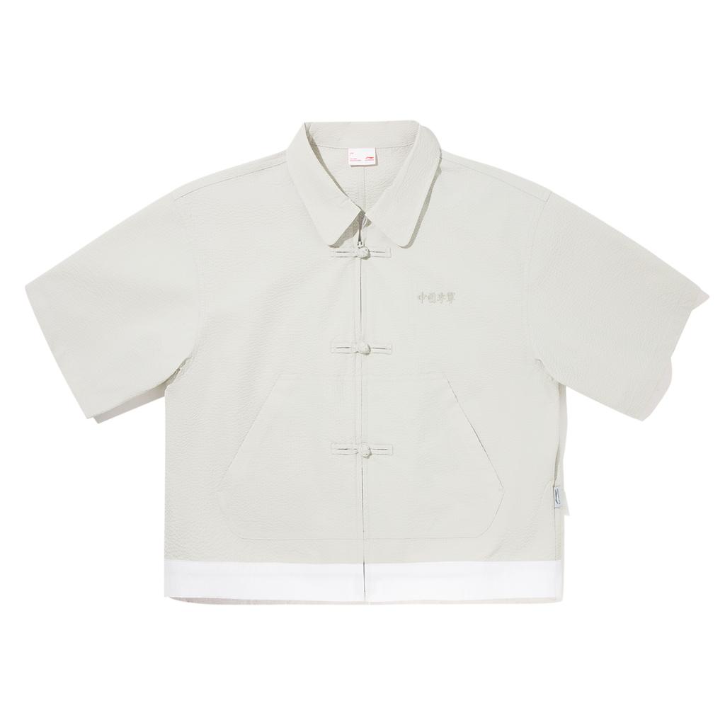 Li Ning X ANB Collaboration Series Comfortable Minimalist Versatile Short Sleeve Shirt Women Shirts Silver-Fox-Gray Standard-White ASHV162-2